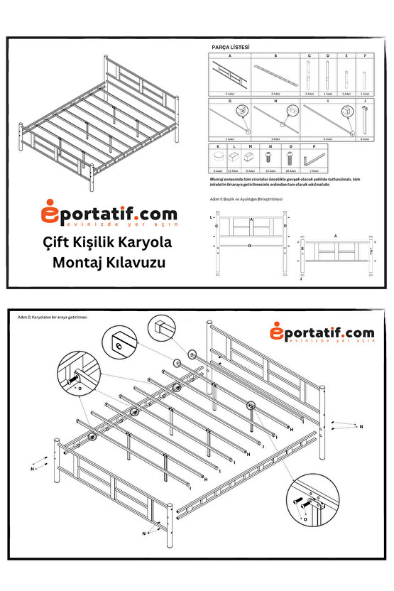 Lotus Çift Kişilik Metal Karyola A Kalite, Ses Çıkarmaz ,Ölçülü Model Karyola