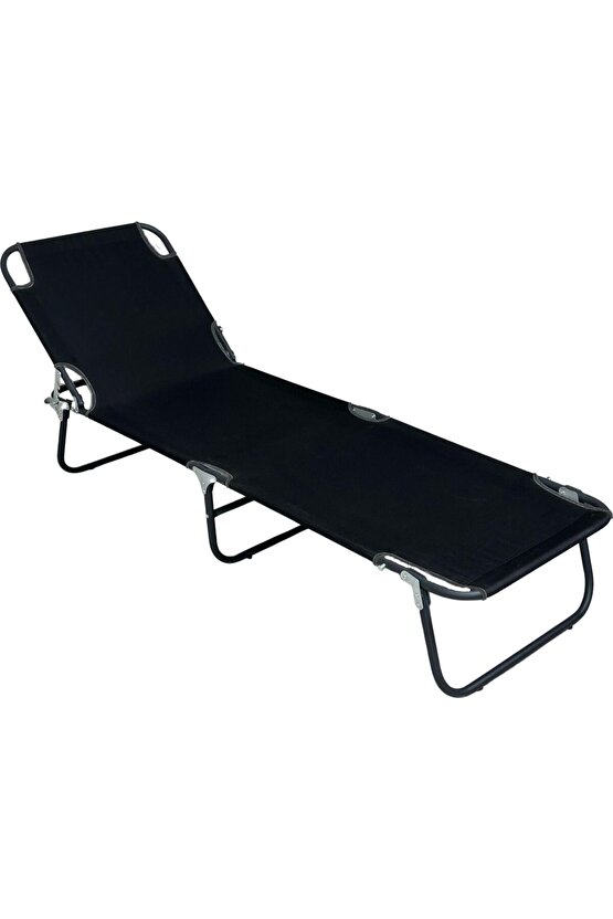 Minderli Yastıklı Kamp Yatağı Katlanır Şezlong Kampet Siyah 1630