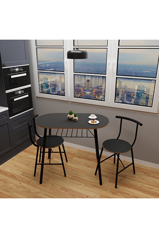 Mutfak Masa Sandalye Takımı 2 Kişilik Masa Sandalye Seti Füme 1101