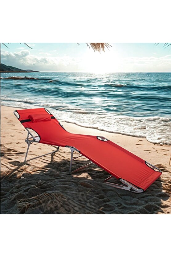 Kamp Yatağı Yastıklı Katlanır Şezlong Kampet Kırmızı 1625