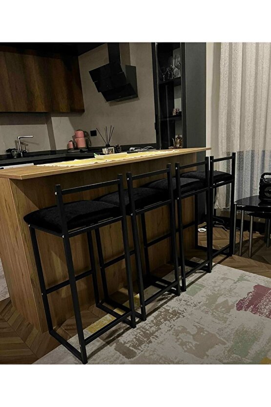 Bar Sandalyesi Bar Taburesi Siyah Metal Mutfak Sandalyesi Otel Cafe Sandalyesi Siyah