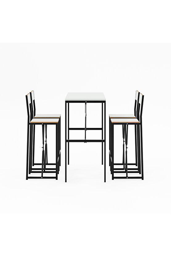 4 Kişilik Gzl Bar Masa Bar Sandalye Yemek Masa Sandalye Takımı Beyaz 1584