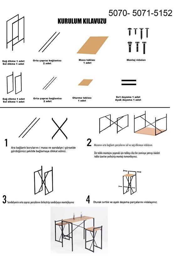 4 Kişilik Gzl Bar Masa Bar Sandalye Yemek Masa Sandalye Takımı Çam 1583