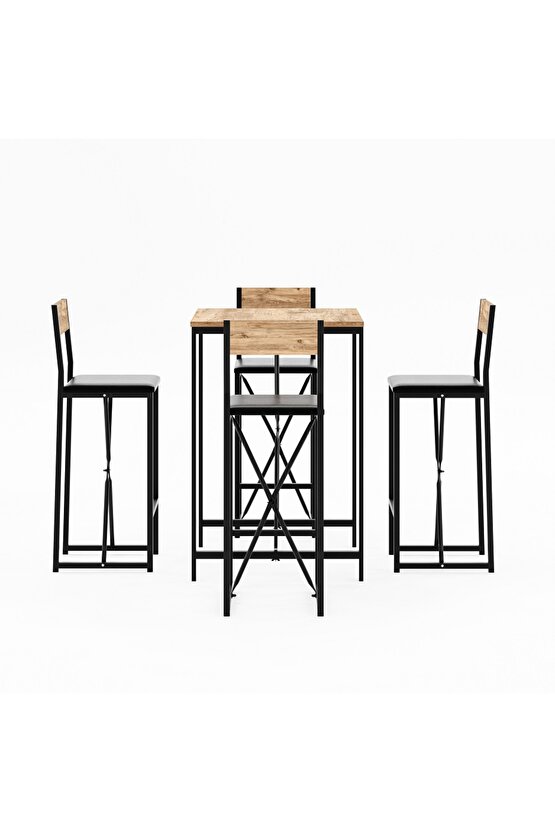 4 Kişilik Bar Masa Sandalye Seti Mutfak Yemek Masası Takımı Döşeme Çam  1578