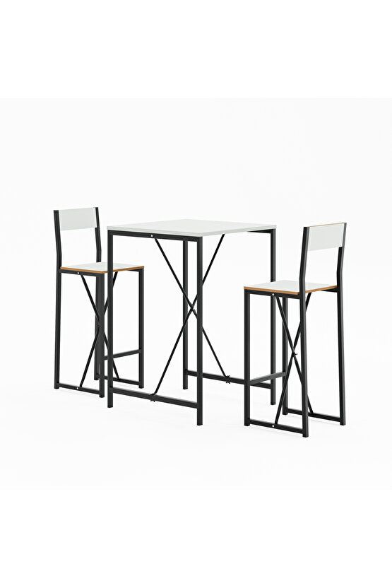 Bar Masa Sandalye Seti Mutfak Yemek Masası Takımı Beyaz 1572