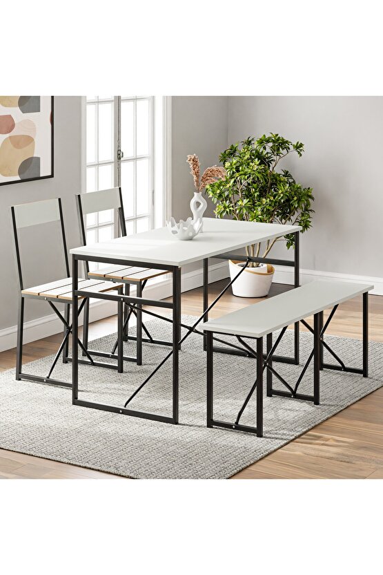 Mutfak Masası Bench Bank 120x60 Masa Set 2 Adet Sandalye Yemek Masası