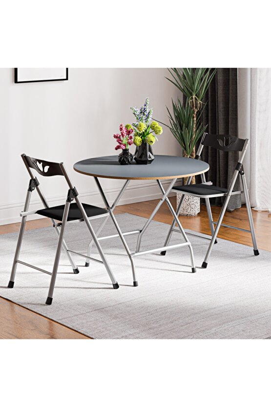 Katlanır Masa ve 2 Adet Sandalye Seti Füme 1458