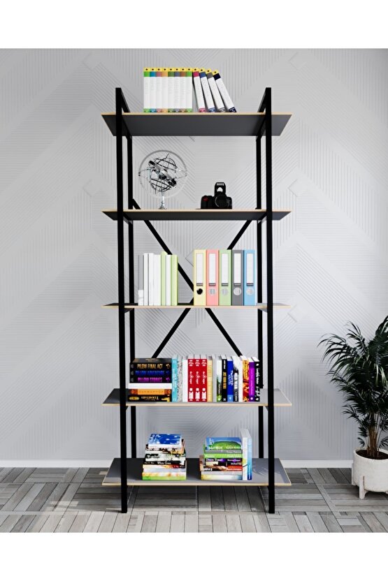 Metal Kitaplık Raf 5 Raflı Kütüphane Füme 1354
