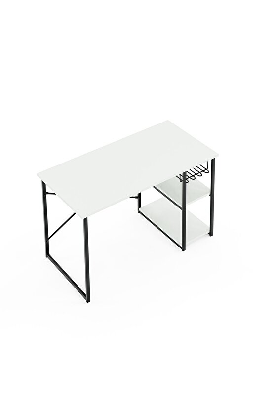 Çalışma Masası Telli Raflı Ofis Laptop Bilgisayar Masası Beyaz 1344