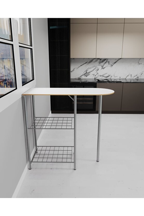 Mutfak Bar Masa Sandalye Takımı Katlanır Bar Sandalye 2 Kişilik Mutfak Masası Beyaz 1296