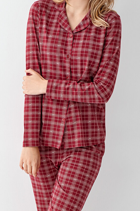 Kadın Bordo Gömlek Pijama