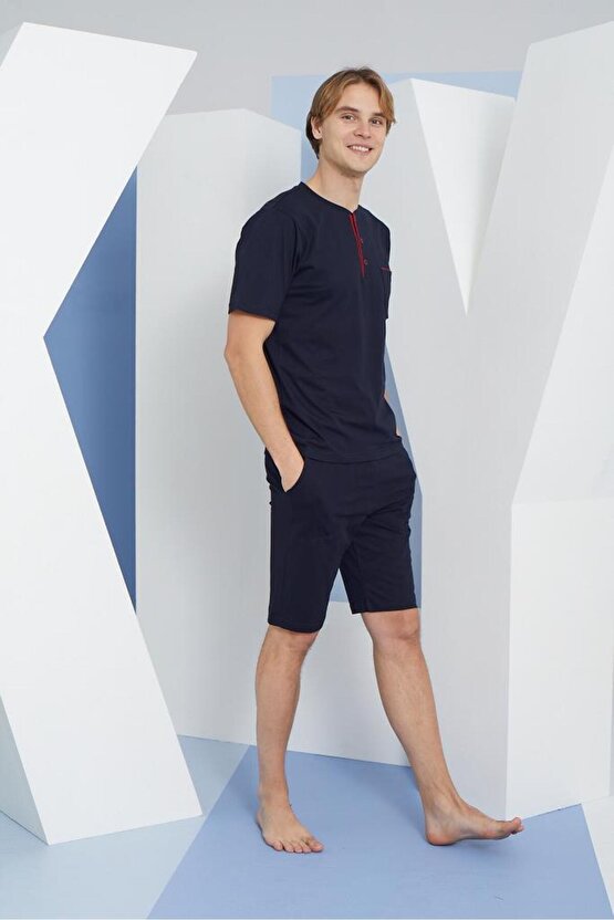 Büyük Beden Erkek Battal Midi Yaka Şortlu Takım Modern Tasarım