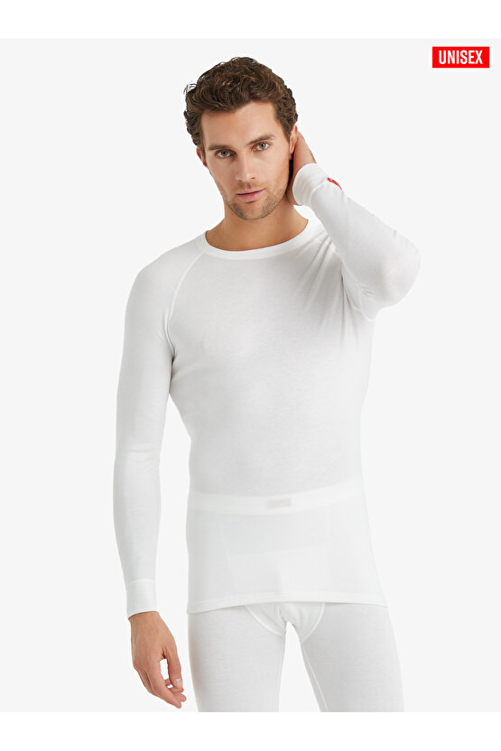 Unisex Termal Yuvarlak Yaka Uzun Kol Tişört 2. Seviye 9259 - Beyaz