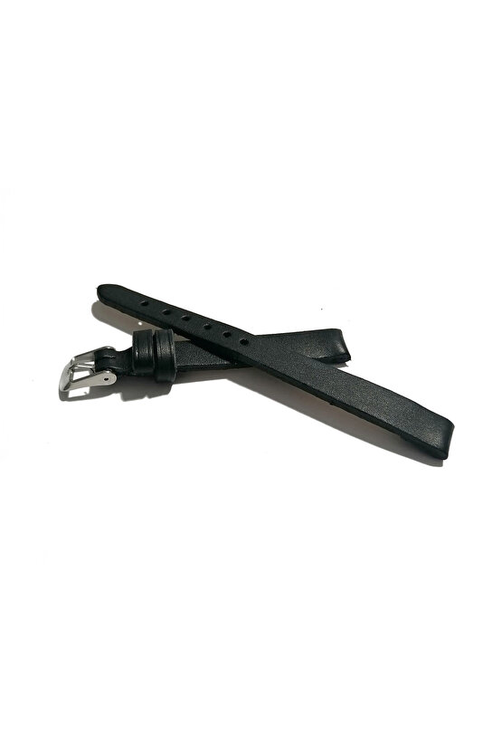 &Her Saate Uyumlu Hakiki Deri Saat Kordonu DÜZ SİYAH 10 mm ( 419 )