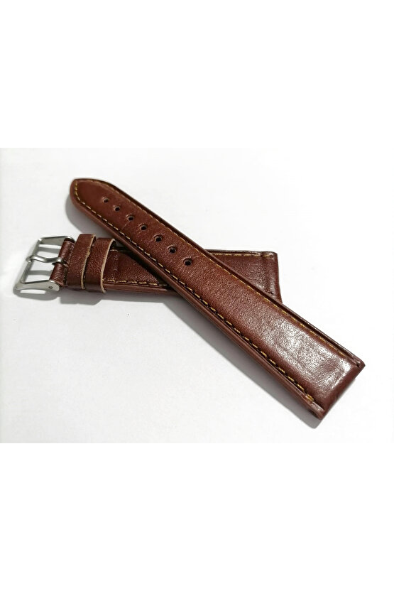 &Her Saate Uyumlu Hakiki Deri Saat Kordonu KOYU TABA 22 mm ( 123-4 )