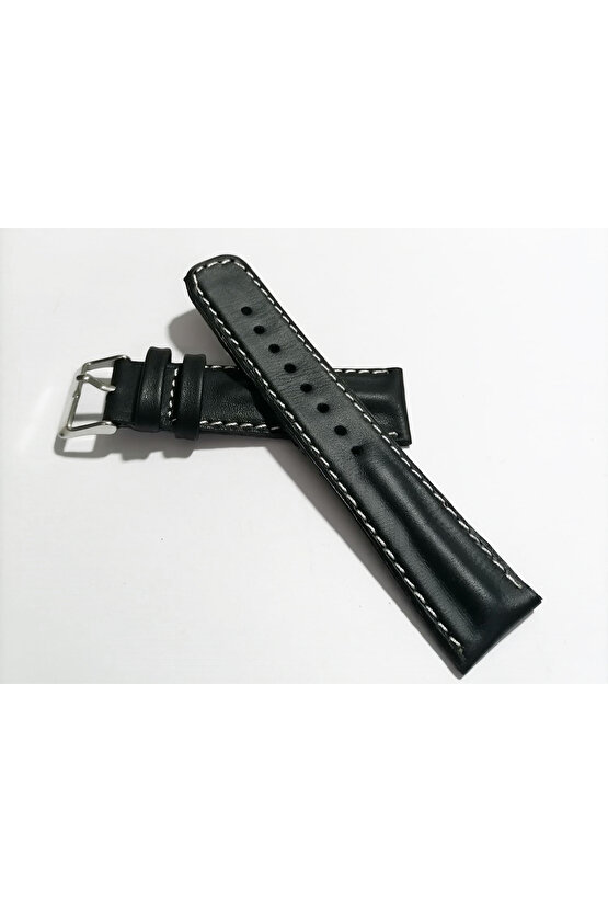 Her Saate Uygun Bombeli 22 mm Piramit modeli Hakiki Deri (210) siyah