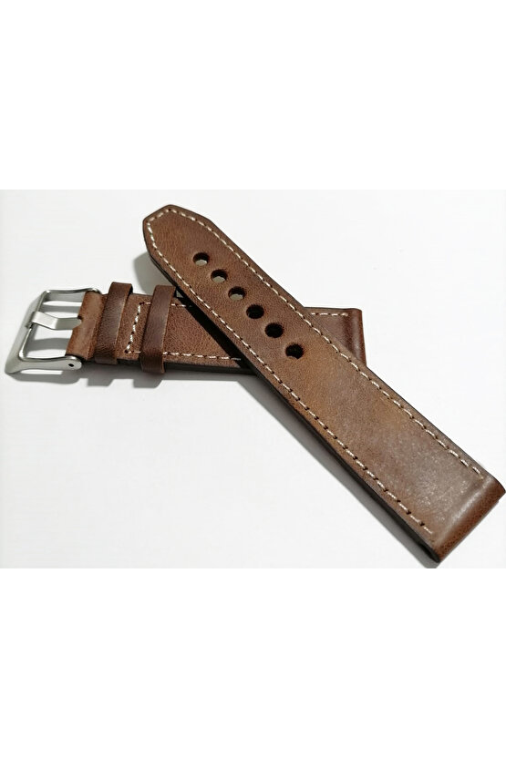 & Fosil  Uyumlu &Her Saate Uyumlu greyzi  Deri Saat Kordonu 22  mm  (68 ) kahve