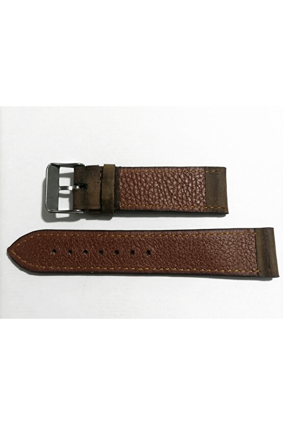 Fosil  &Her Saate  Uyumlu Kahverengi Dikişli   20  mm  grizi  deri