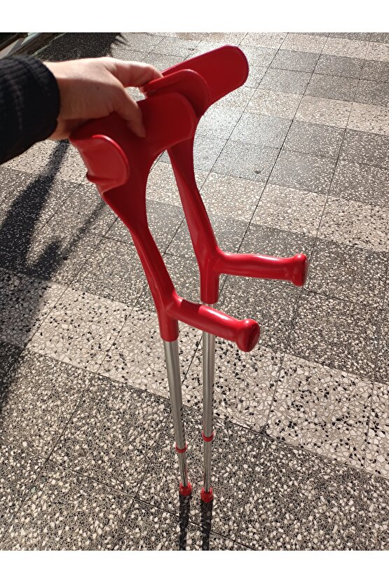 KIRMIZI Dirsek Destekli Baston Kanedyen Çift İki Adet Hafif