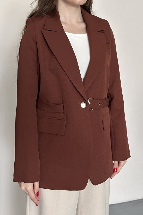 Kadın Blazer Ceket Kemerli Şık Model – Tek Düğmeli, Rahat Kalıp Casual
