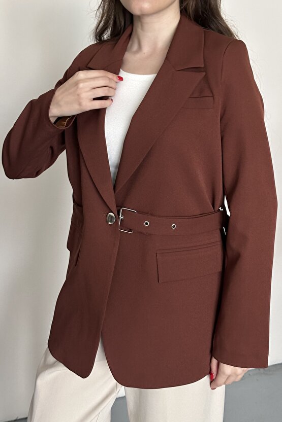Kadın Blazer Ceket Kemerli Şık Model – Tek Düğmeli, Rahat Kalıp Casual