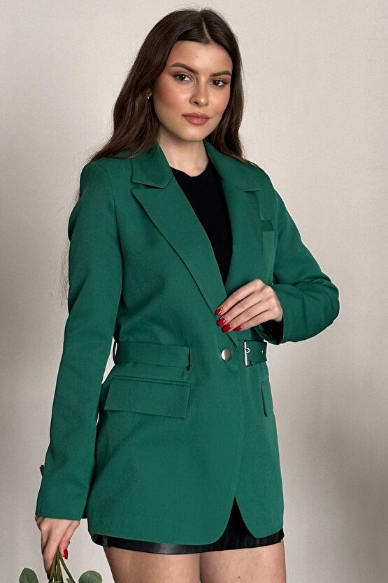 Kadın Blazer Ceket Kemerli Şık Model – Tek Düğmeli, Rahat Kalıp Casual