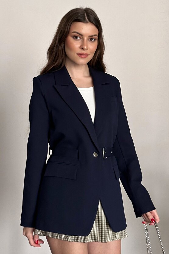 Kadın Blazer Ceket Kemerli Şık Model – Tek Düğmeli, Rahat Kalıp Casual