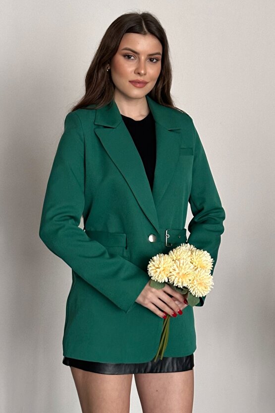 Kadın Blazer Ceket Kemerli Şık Model – Tek Düğmeli, Rahat Kalıp Casual