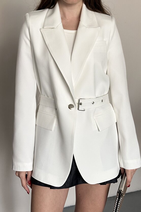 Kadın Blazer Ceket Kemerli Şık Model – Tek Düğmeli, Rahat Kalıp Casual