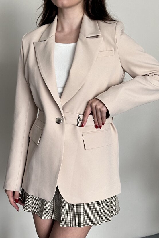 Kadın Blazer Ceket Kemerli Şık Model – Tek Düğmeli, Rahat Kalıp Casual