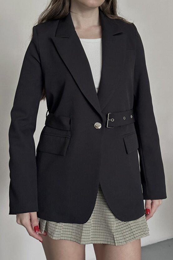 Kadın Blazer Ceket Kemerli Şık Model – Tek Düğmeli, Rahat Kalıp Casual