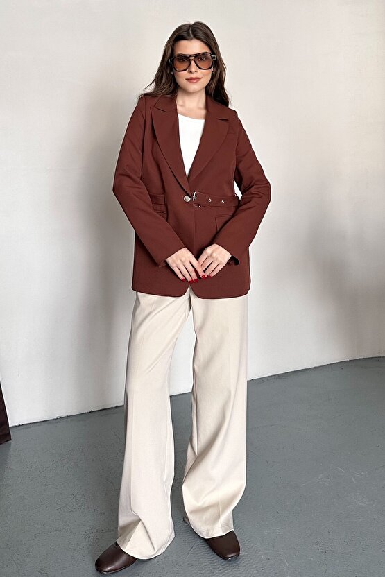 Kadın Blazer Ceket Kemerli Şık Model – Tek Düğmeli, Rahat Kalıp Casual