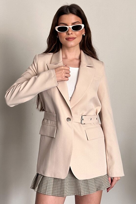 Kadın Blazer Ceket Kemerli Şık Model – Tek Düğmeli, Rahat Kalıp Casual