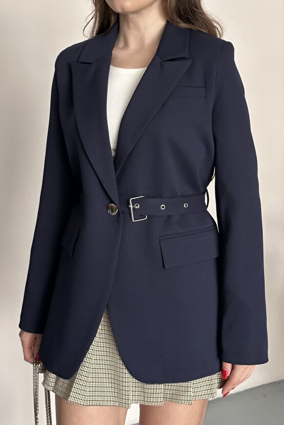 Kadın Blazer Ceket Kemerli Şık Model – Tek Düğmeli, Rahat Kalıp Casual