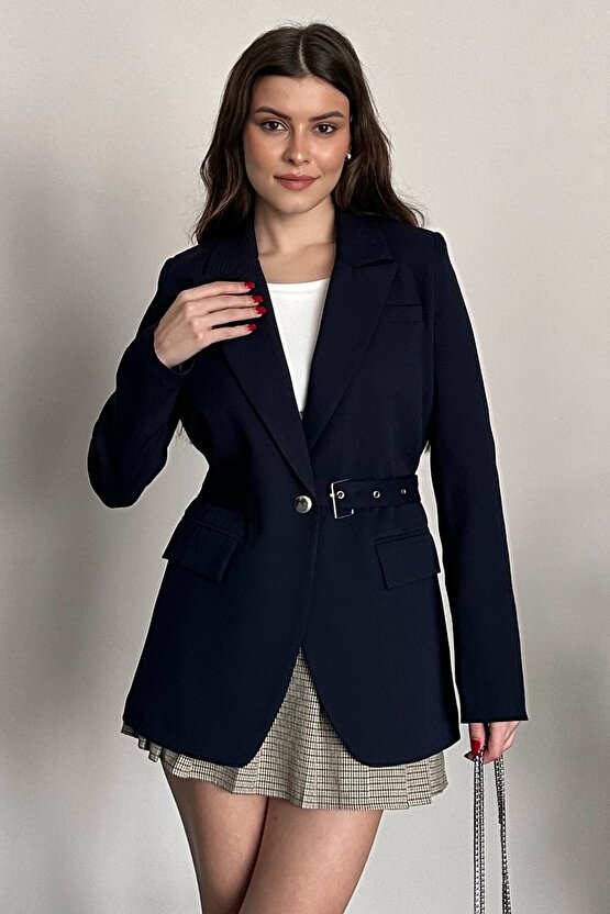 Kadın Blazer Ceket Kemerli Şık Model – Tek Düğmeli, Rahat Kalıp Casual