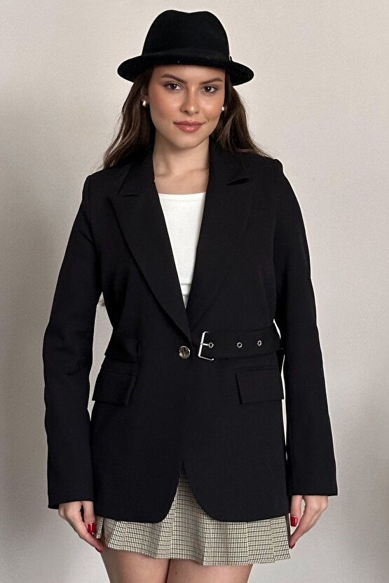Kadın Blazer Ceket Kemerli Şık Model – Tek Düğmeli, Rahat Kalıp Casual