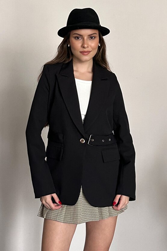 Kadın Blazer Ceket Kemerli Şık Model – Tek Düğmeli, Rahat Kalıp Casual
