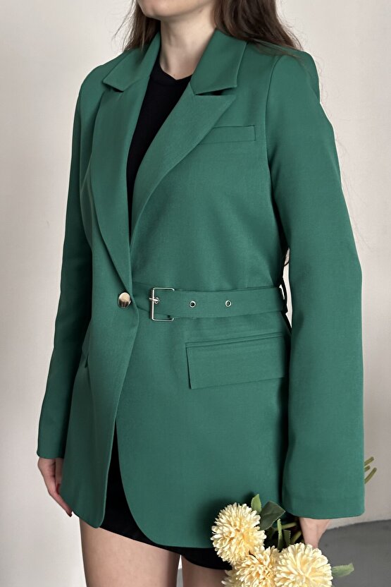 Kadın Blazer Ceket Kemerli Şık Model – Tek Düğmeli, Rahat Kalıp Casual