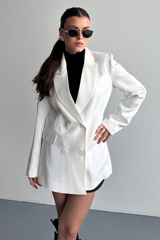 Kadın Düğme Detaylı Oversize Blazer Ceket