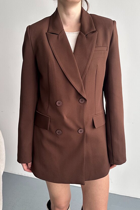 Kadın Düğme Detaylı Oversize Blazer Ceket