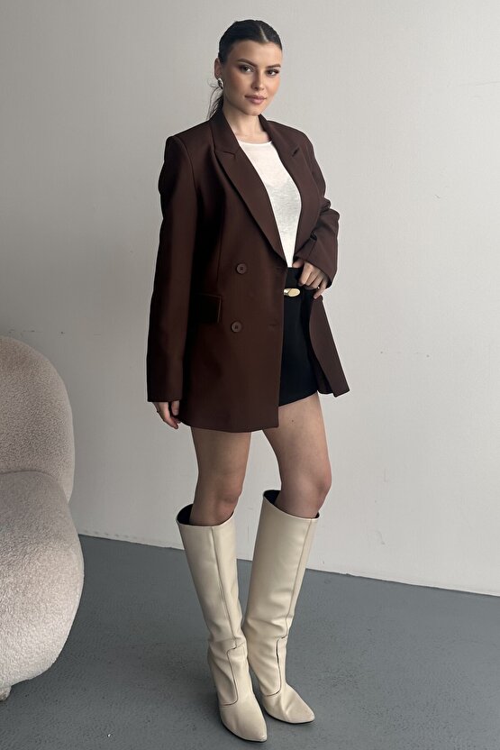 Kadın Düğme Detaylı Oversize Blazer Ceket