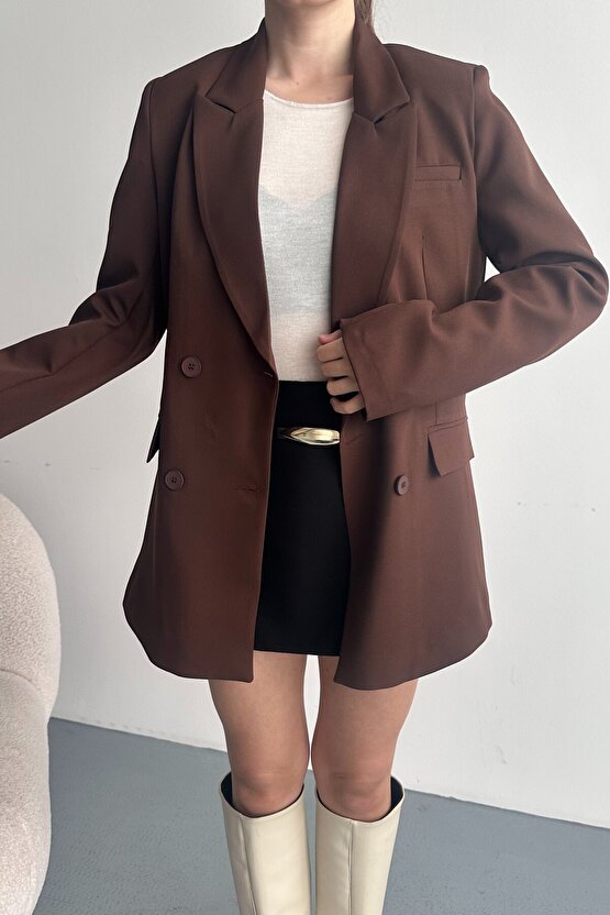 Kadın Düğme Detaylı Oversize Blazer Ceket