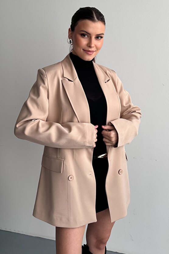 Kadın Düğme Detaylı Oversize Blazer Ceket