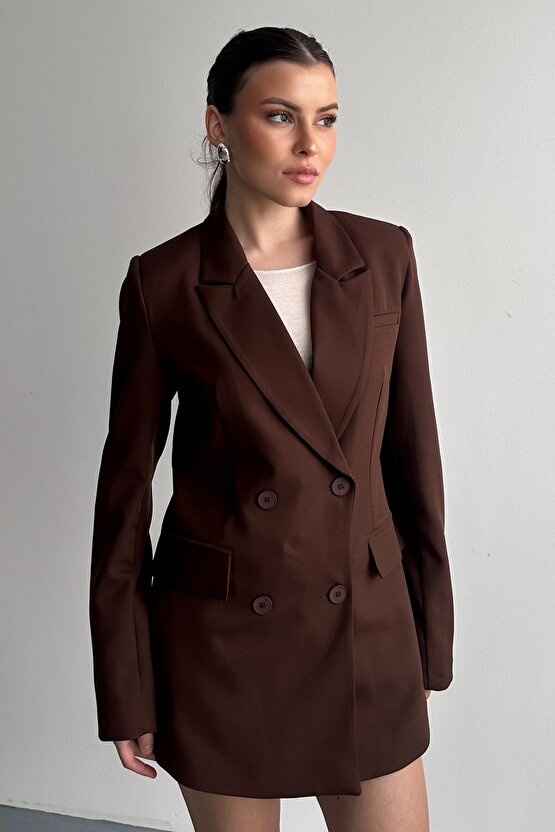 Kadın Düğme Detaylı Oversize Blazer Ceket