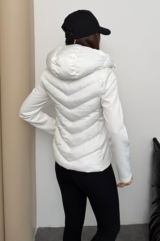 Kadın Kapüşonlu Şişme Mont - Termal Kontrast Range Rover Mom Ceket