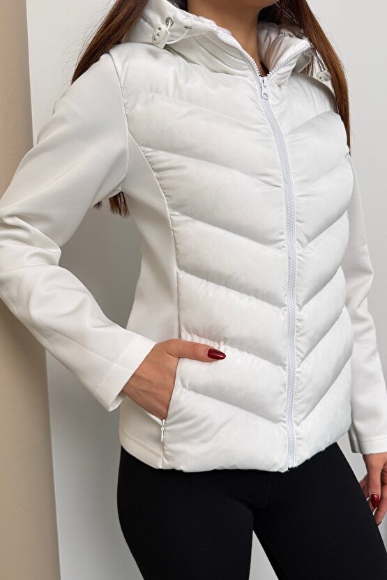 Kadın Kapüşonlu Şişme Mont - Termal Kontrast Range Rover Mom Ceket