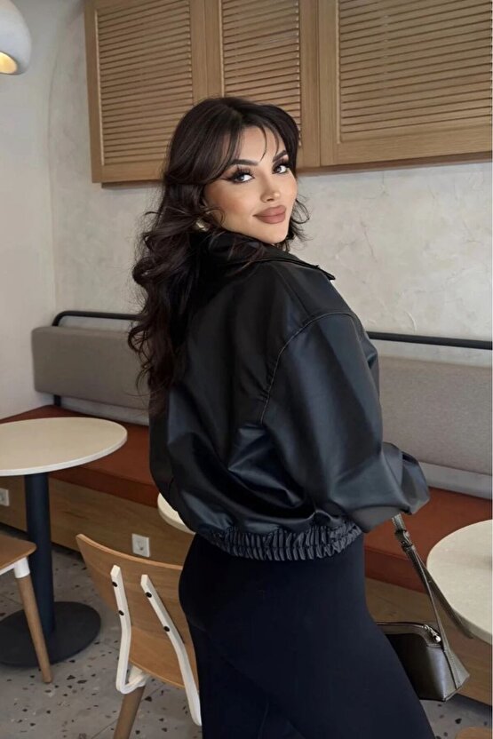 Yakalı Suni Deri Bomber Ceket