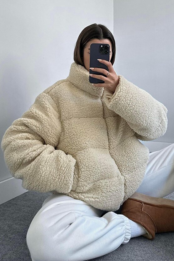 Peluş kabartma teddy şişme mont