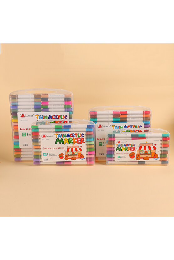60 renkli çift uçlu akrilik marker kalem