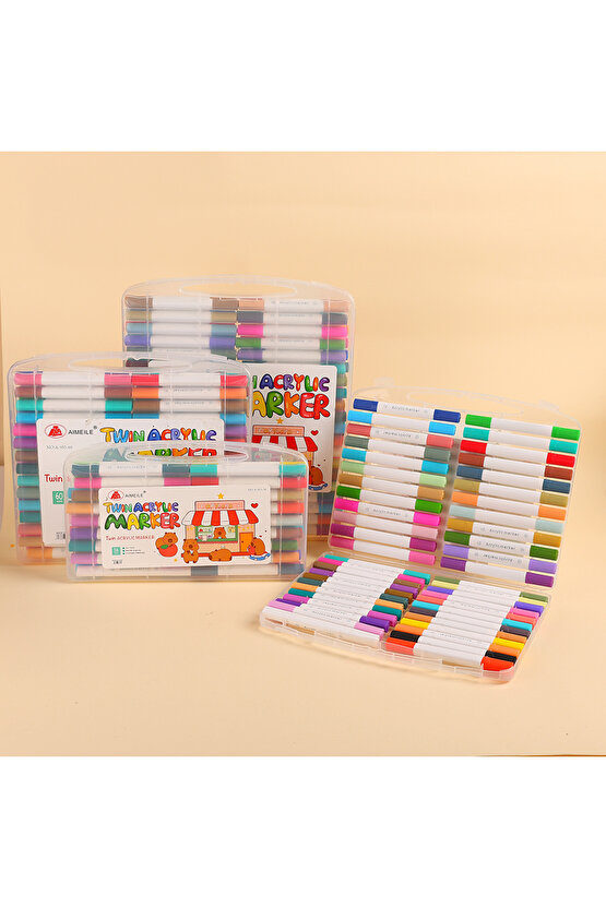 60 renkli çift uçlu akrilik marker kalem